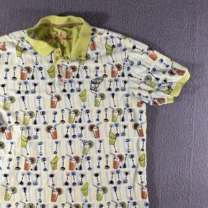 Robert Graham Polo Shirt Mens Large Green‎ Cocktail Martini All Over Print